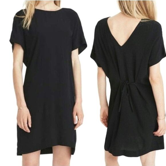 Madewell Downtown Tie Back Dress Black Short Sleeve Casual Business Casual M - Picture 1 of 15